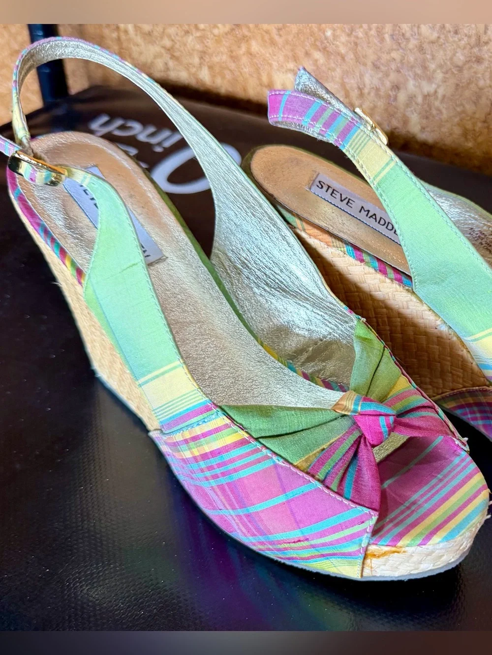 Steve Madden Madras print wedge sandals size 7 1/2